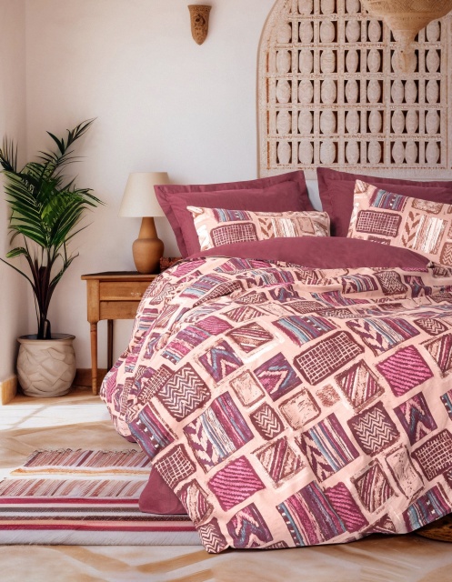 Lenjerie pat rosie din bumbac Estilıo Double The Home Collection