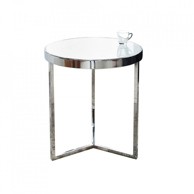 Masa de cafea argintie/alba din sticla si metal 45 cm Art Deco The Home Collection