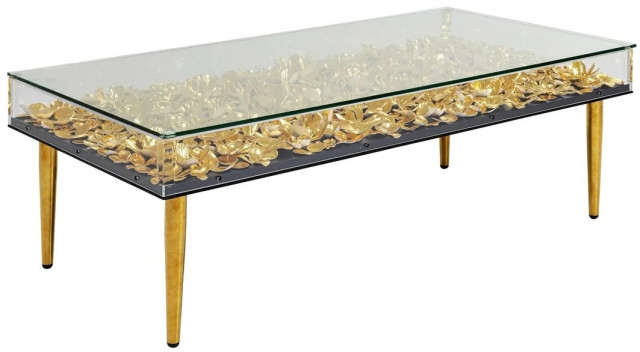 Masa de cafea aurie/transparenta din metal 60x120 cm Gold Flowers Kare