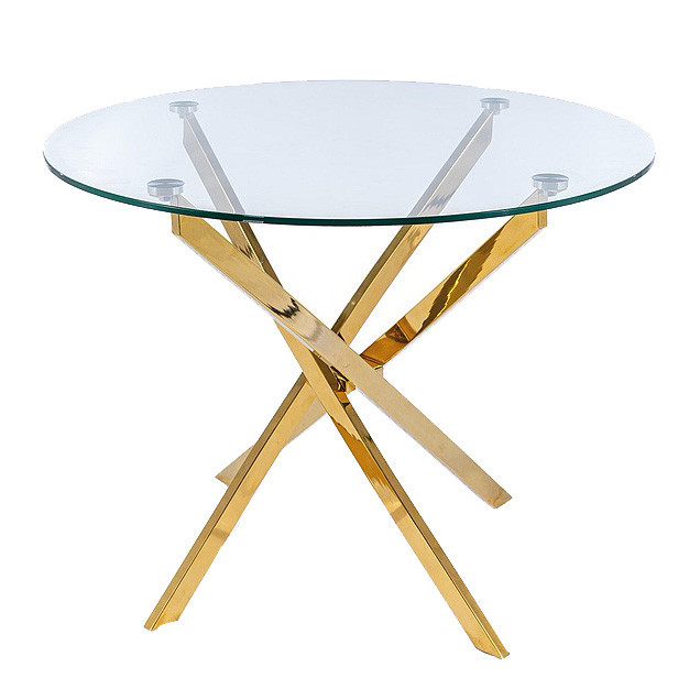 Masa dining aurie/transparenta din metal 90 cm Agis The Home Collection