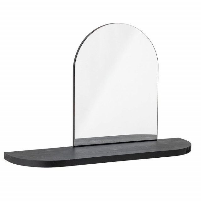Oglinda cu raft ovala argintie/neagra ametal si lemn 48x72 cm Annlie Bloomingville