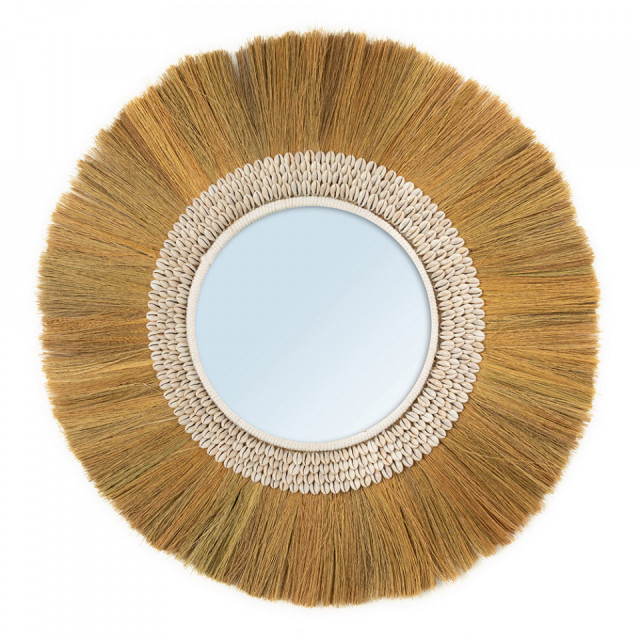 Oglinda rotunda maro din iarba si scoici 60 cm La Paloma Bazar Bizar