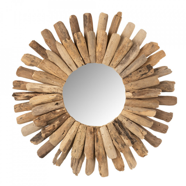 Oglinda rotunda maro din lemn 70 cm Driftwood L J-Line