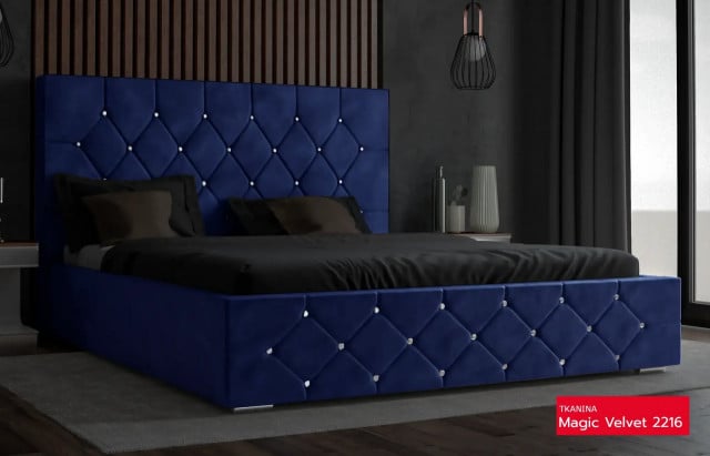 Pat albastru navy din lemn si catifea 135x220 cm Titania FURPOL