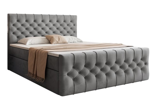 Pat gri deschis din catifea 142x220 cm Kosta Boxspring FURPOL