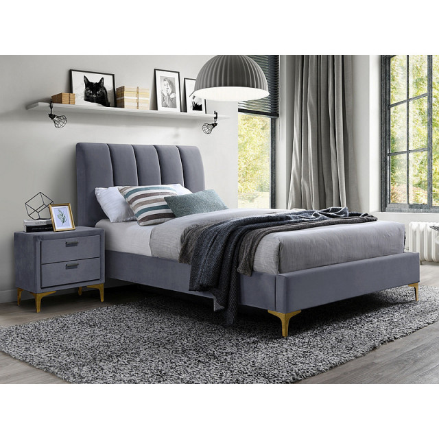 Pat gri din catifea si lemn 95x219 cm Mirage The Home Collection