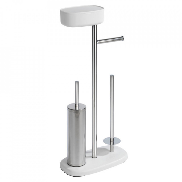 Perie toaleta cu suport hartie igienica argintie/alba din metal Rivazza Wenko