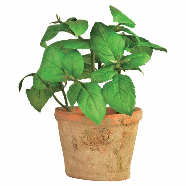 Planta artificiala cu ghiveci verde/portocalie din teracota si polistiren 15 cm Basil S Esschert Design