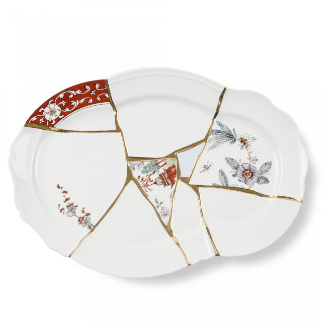 Platou multicolor din ceramica 29x42 cm Kintsugi Seletti