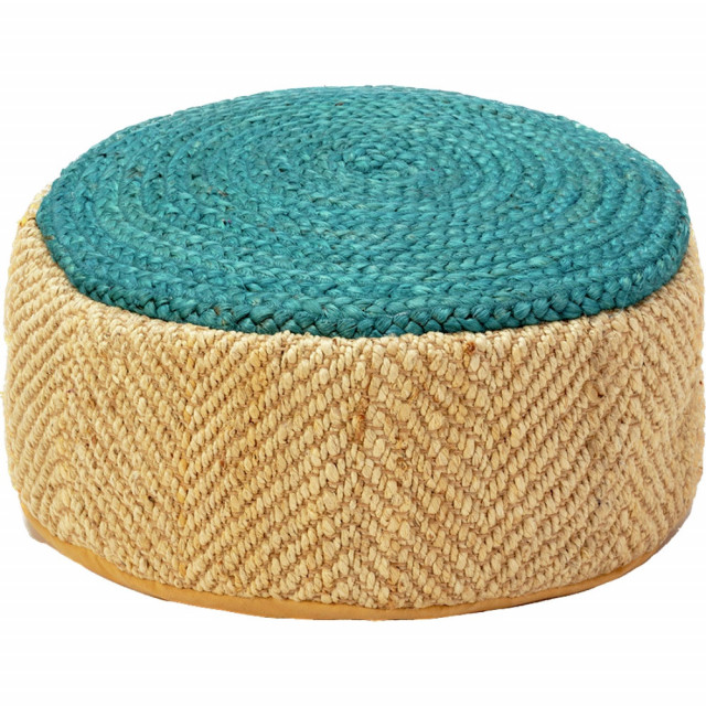 Puf ivoriu/albastru din fibre naturale 55 cm Kilop Thai Natura