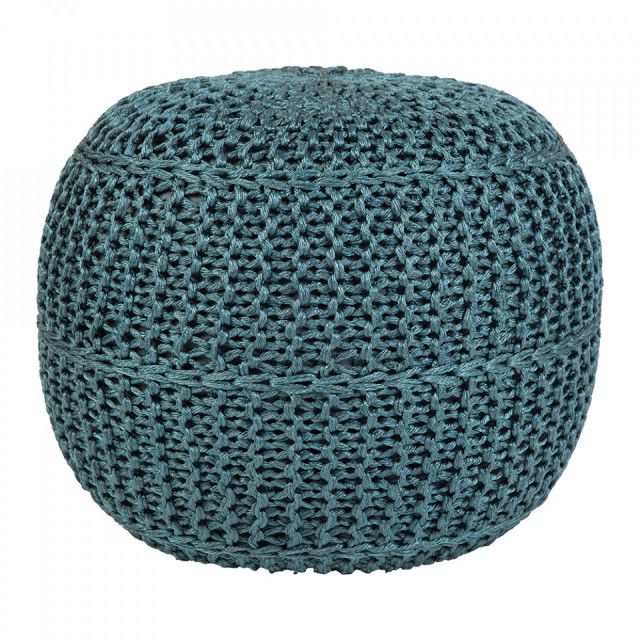 Puf rotund albastru petrol din poliester 40 cm Exo Obsession