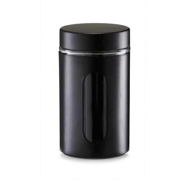 Recipient cu capac negru din sticla si metal 900 ml Storaje Jar Black Medium Zeller