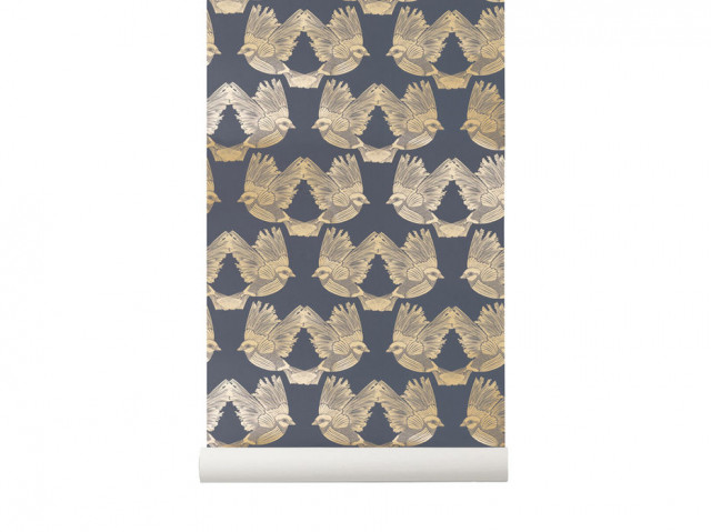 Rola tapet auriu din hartie 53x1000 cm Birds Deep Ferm Living