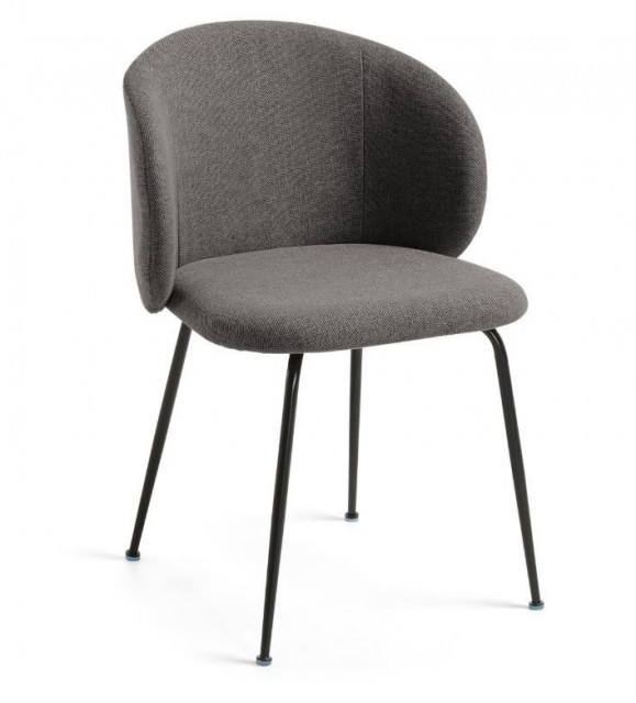 Scaun dining gri inchis din metal si textil Minna Kave Home