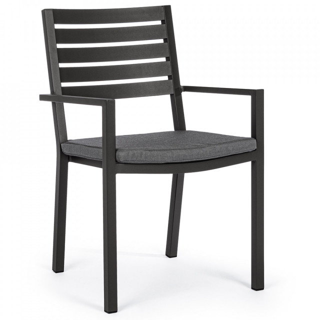 Scaun exterior dining gri carbune din metal Helina Bizzotto