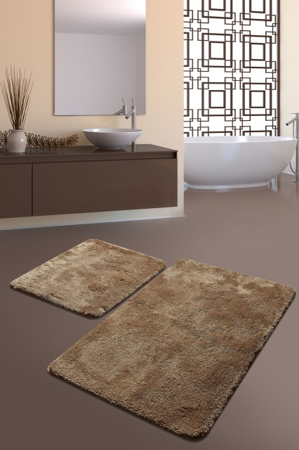 Set 2 covorase de baie maro din fibre sintetice 60x100 cm Karo The Home Collection