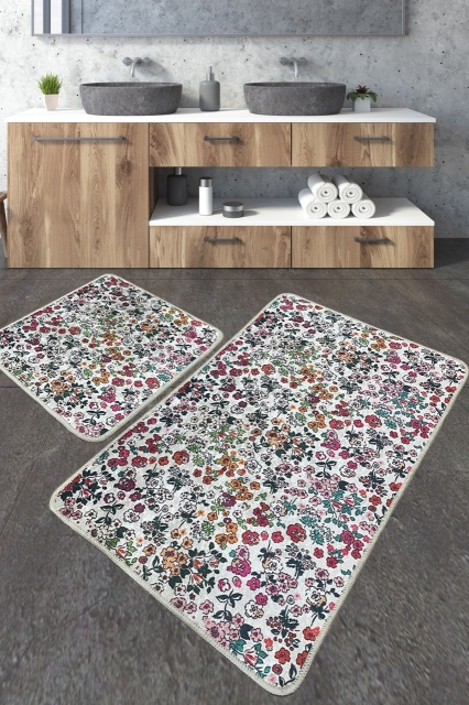 Set 2 covorase de baie multicolore din fibre sintetice 60x100 cm Karo The Home Collection