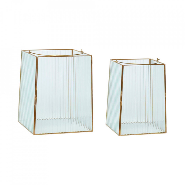 Set 2 felinare transparente/aurii din metal Ripple Hubsch