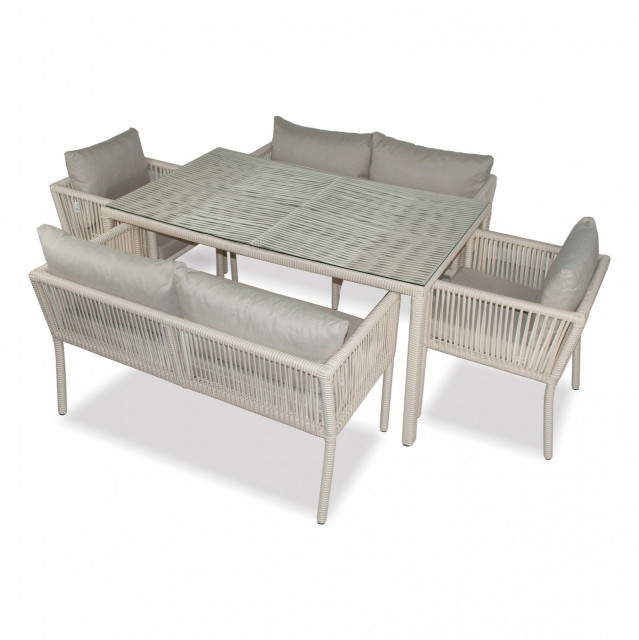 Set 2 fotolii, 2 canapele si masa dining maro deschis din metal Vera 2 The Home Collection