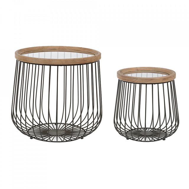 Set 2 masute de cafea negre/maro din otel si sticla temperata Shila Bizzotto