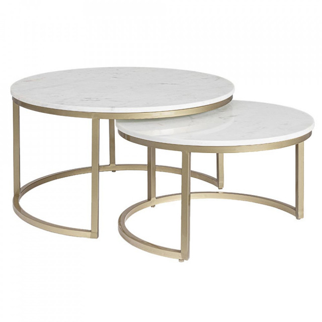 Set 2 mese de cafea albe/aurii din marmura Phoenix Bizzotto