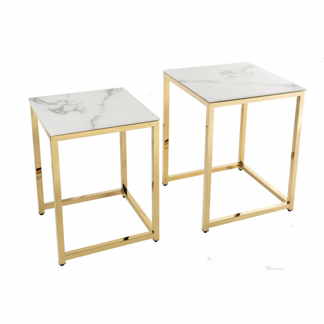 Set 2 mese laterale albe/aurii din metal Elegance Square The Home Collection