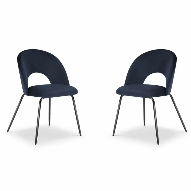 Set 2 scaune dining albastru inchis din catifea si metal Emma Besolux