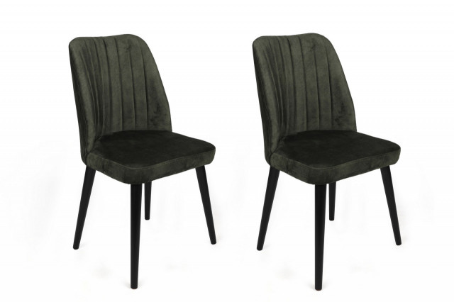 Set 2 scaune dining kaki/negre din catifea Alfa The Home Collection