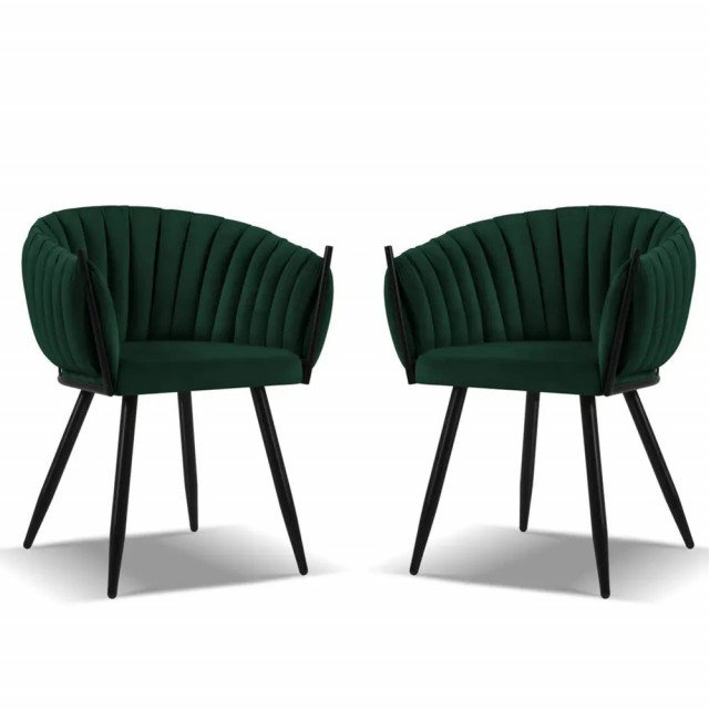 Set 2 scaune dining verzi din catifea si metal Levin Besolux