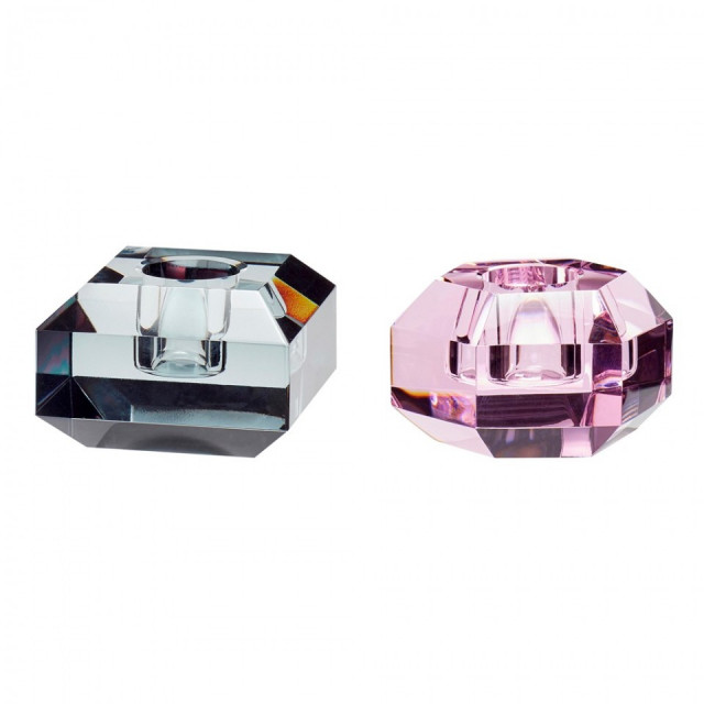 Set 2 suporturi lumanare roz/negru din sticla Gem Hubsch
