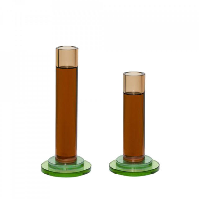 Set 2 suporturi lumanari multicolore din sticla 7 cm Comet Amber Hubsch