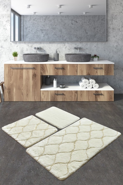 Set 3 covorase de baie crem din fibre sintetice 50x100 cm Karo The Home Collection