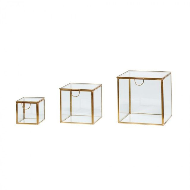 Set 3 cutii decorative transparente/aurii din sticla si alama Rhania Hubsch