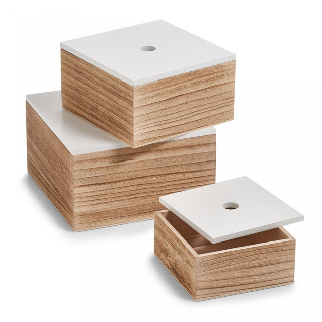 Set 3 cutii maro/albe din lemn Zeller