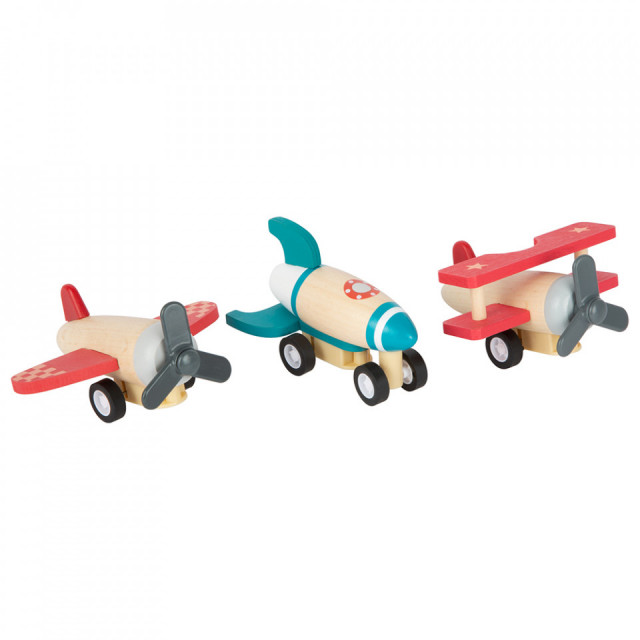 Set 3 jucarii multicolore din lemn Planes Small Foot