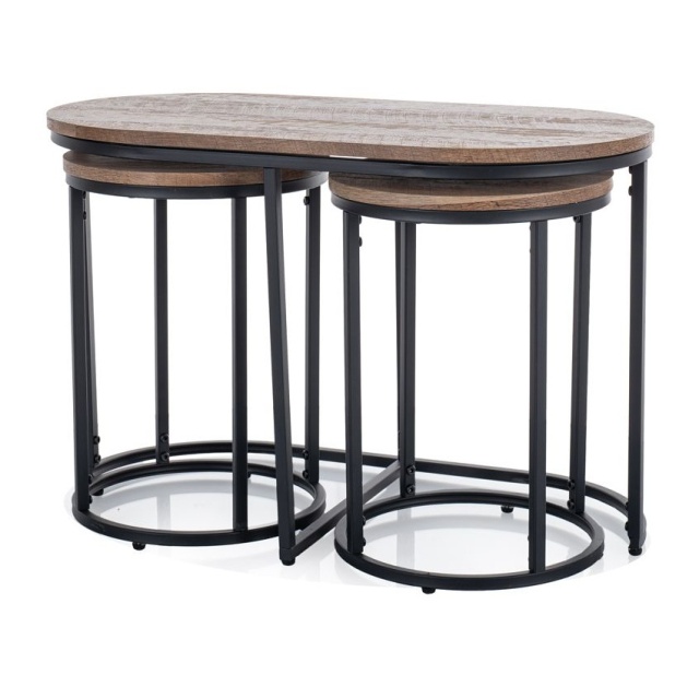 Set 3 mese de cafea maro/negre din metal Twix Walnut The Home Collection