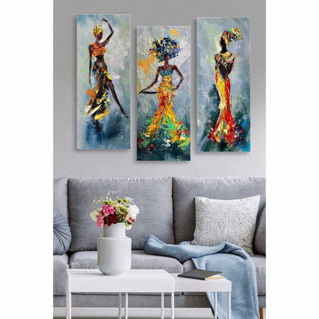Set 3 tablouri multicolore din lemn 20x50 cm Fiesta The Home Collection