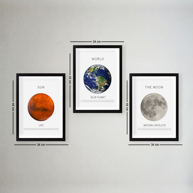 Set 3 tablouri multicolore din lemn 34x44 cm The Moon The Home Collection