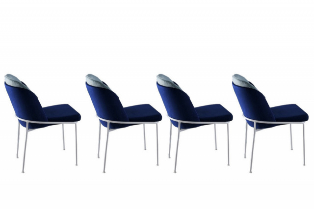 Set 4 scaune dining albastru inchis/albe din catifea Dore The Home Collection