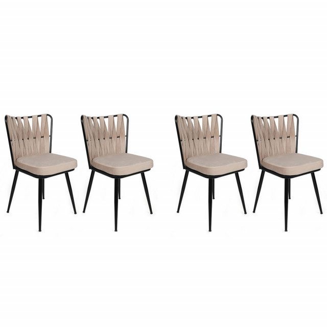 Set 4 scaune dining crem/negre din catifea Kusakli The Home Collection