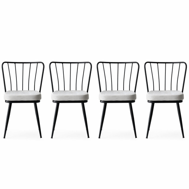 Set 4 scaune dining gri/negre din catifea Yildiz The Home Collection