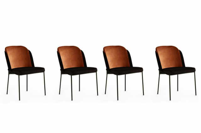 Set 4 scaune dining maro bronz/negre din catifea Dore The Home Collection