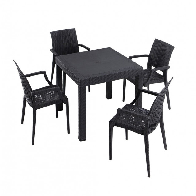 Set 4 scaune si masa dining gri din plastic Takimi Lux The Home Collection