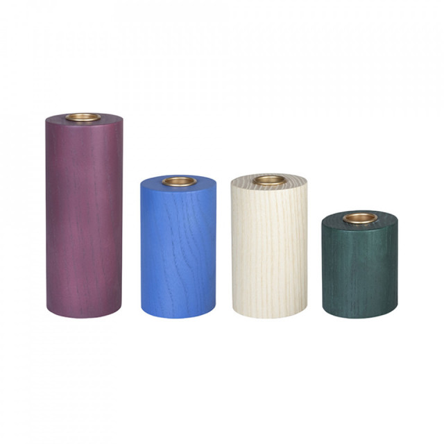 Set 4 suporturi pentru lumanari multicolore din lemn Crayon Hubsch