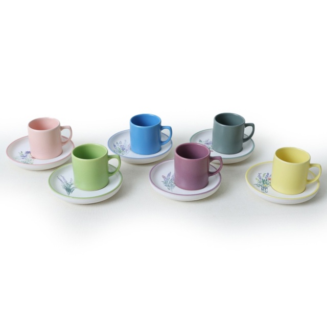 Set 6 cesti cu farfurioara multicolore din ceramica 110 ml Des The Home Collection