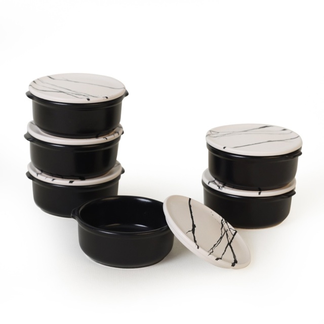 Set 6 recipiente cu capac negre/albe ceramica Mava The Home Collection