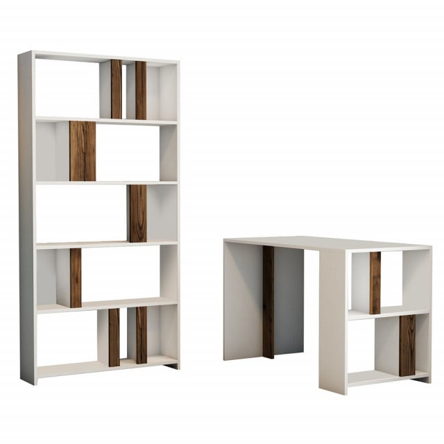 Set birou cu etajera alb/maro din lemn Lima The Home Collection