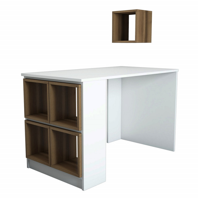 Set birou cu raft alb/maro din lemn Box The Home Collection