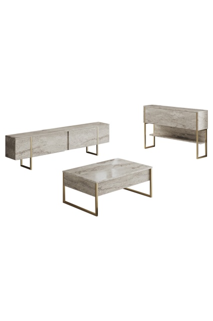 Set comoda TV, consola si masa de cafea bej/auriu Luxe Set The Home Collection