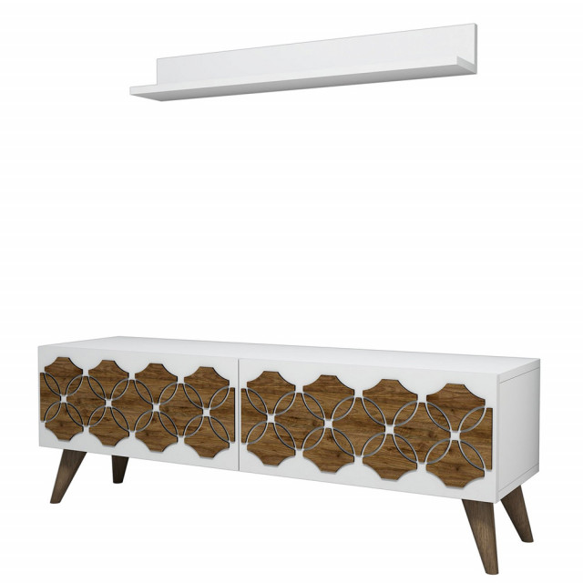 Set comoda TV si raft alb din lemn Nisun The Home Collection
